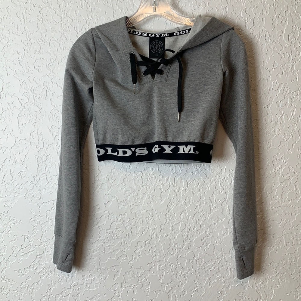 Gold’s Gym crop hoodie gray lace up XS crop top